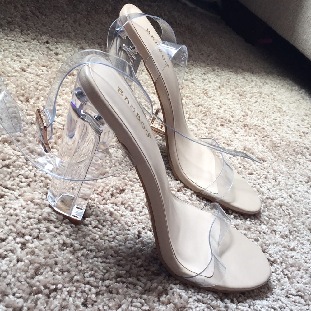 Transparent ankle strap chunky heel